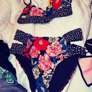 bikini floral and polka dots